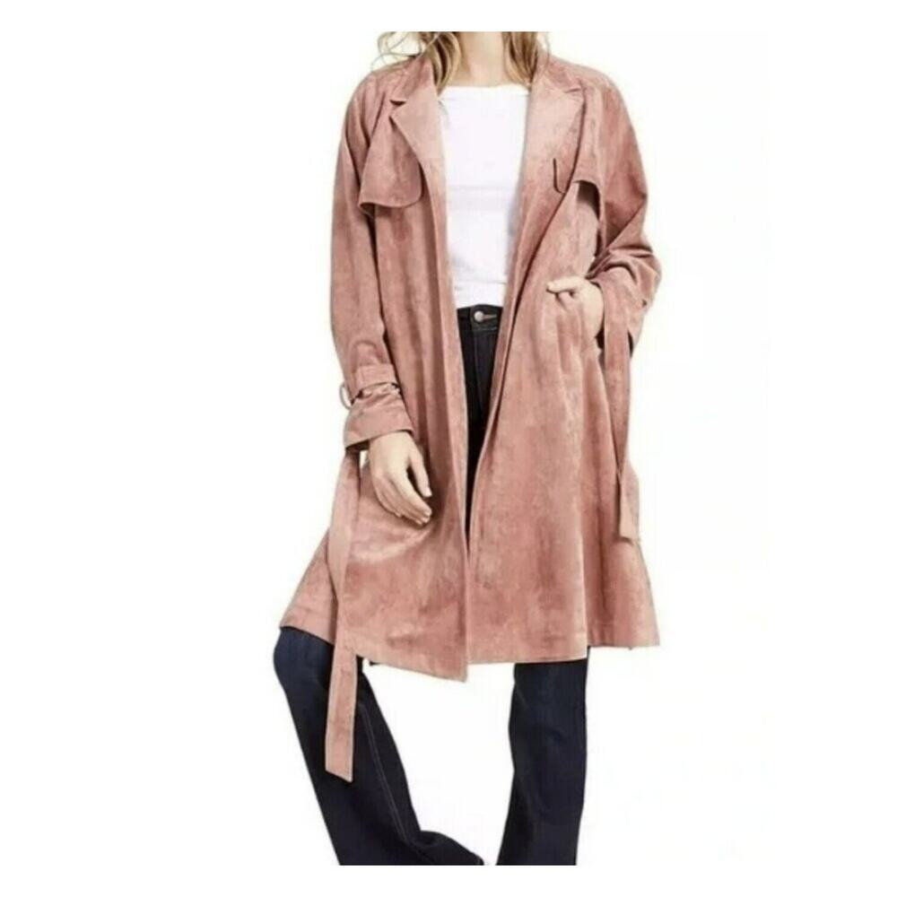 OAT New York Trench Coat Faux Suede Blush Pink Size XS NWT